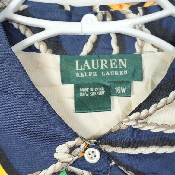 Lauren Ralph Lauren 100% Blouse Women's 16W Plus Blue‎ Red Anchor Nautical Yacht - Picture 3 of 6